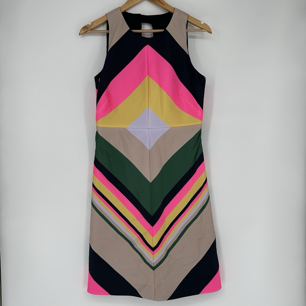 J.Crew Collection Pop-Stripe Dress Navy Azalea Chevron size 4 Colorful Pink